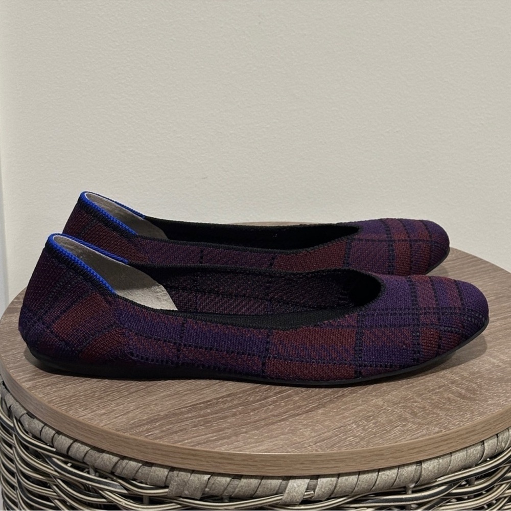 Rothys Square Toe Cranberry Plaid Flat Shoes